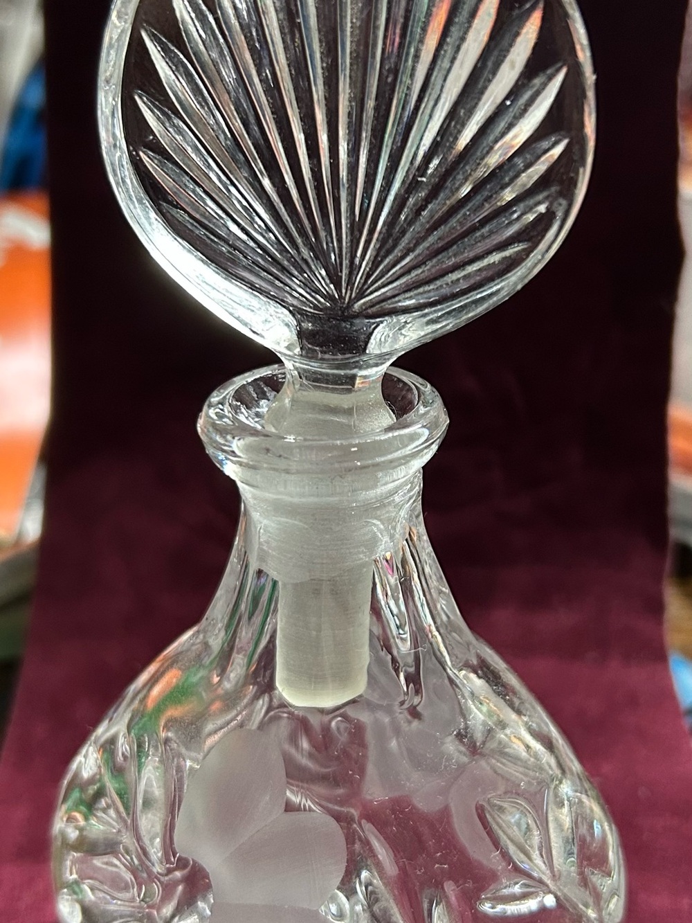 Princess House Clear Glass Etched Stopper perfume bottle